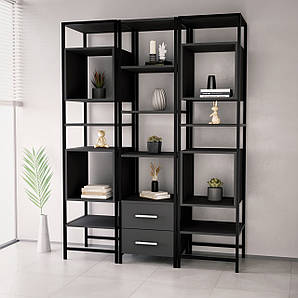 Комплект стелажів у стилі лофт, стелажі лофт, стелажі лофт для дому N-05+N-04+N-05 Антрацит