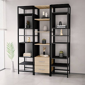 Комплект стелажів у стилі лофт, стелажі лофт, стелажі лофт для дому N-05+N-04+N-05 Антрацит+Дуб Сонома+Антрацит