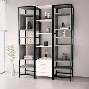 Комплект стелажів у стилі лофт, стелажі лофт, стелажі лофт для дому N-05+N-04+N-05 Бетон+Білий+Бетон