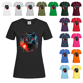 Чорна жіноча футболка Прикольна з котом (29-6-9)