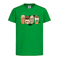 Зеленая детская футболка Кот и кофе (29-6-10-зелений)