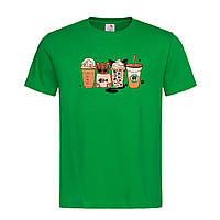 Зеленая мужская/унисекс футболка Кот и кофе (29-6-10-зелений)