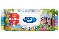 Детские влажные салфетки Summer fresh с клапаном, 120+12 шт