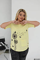 Женская летняя блузка с накатом свободного кроя батал: 46-48, 50-52, 54-56, 58-60 - белый, зеленый, желтый