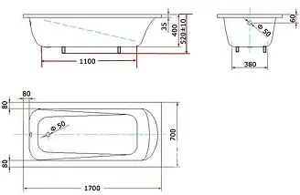 Ванна акрилова KO&PO 4040 170х70х55 см декоративна панель залізний каркас комплект ніжок, фото 3