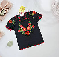 Вишиванка чорна з коротким рукавом 1-2 роки 86-92 розмір