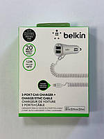 Автомобильное зарядное устройство Belkin 2 USB + кабель-пружина lightning USB (b2spu1)