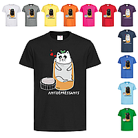 Черная детская футболка Смешной кот (29-6-15)