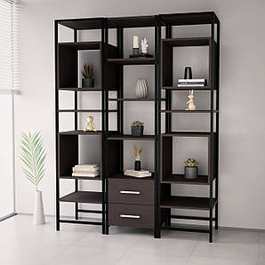 Комплект стелажів у стилі лофт, стелажі лофт, стелажі лофт для дому N-05+N-04+N-05 Венге Темний