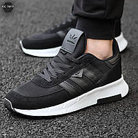 Мужские Кроссовки Adidas RUN 60s Черные с белой подошвой, Кроссовки Адидас Спортивные Мужские весна осень лето