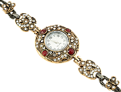 Браслет "Декоративний годинник зі стразами та бордовими кристалами" довжина 19см х 5-31мм ГОДИННИК НЕ ПРАЦЮЄ!