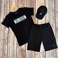 Костюм мужской летний Jordan Paris шорты + футболка спортивный трикотажный комплект Джордан черный