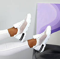 Летние белые кроссовки женские кожаные с белой подошвой кожа лето сетка Viki 36 37 38 39 40