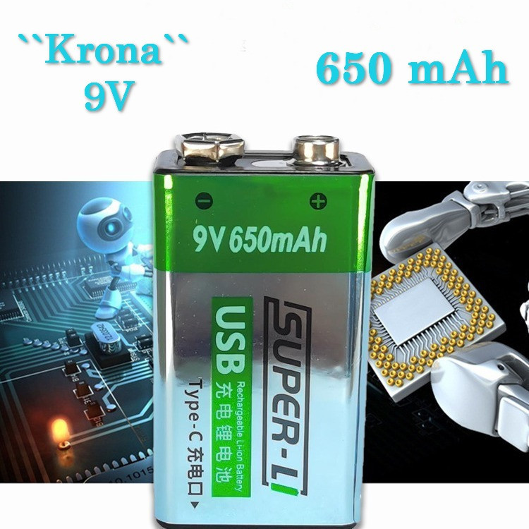 Акумуляторна батарея крона з Type-C зарядкою Super-L Li-Ion AA 9V 650 mАh, фото 1