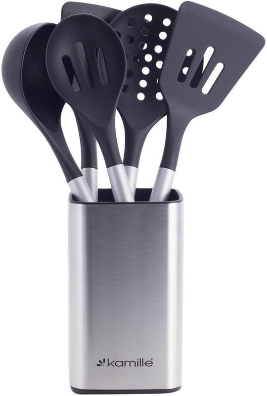 Набір кухонного приладдя Kamille Kitchen Utensils 5 аксесуарів на сталевій підставці