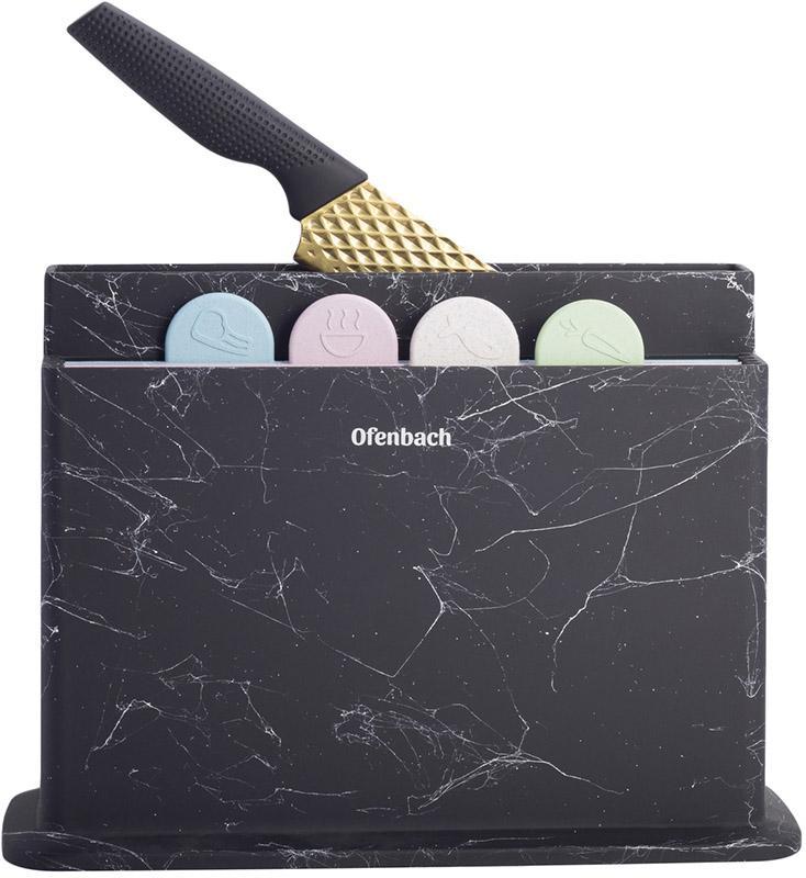 Набір 4 обробні дошки Ofenbach Black Marble 28х18х0.5 см на горизонтальній підставці для ножів