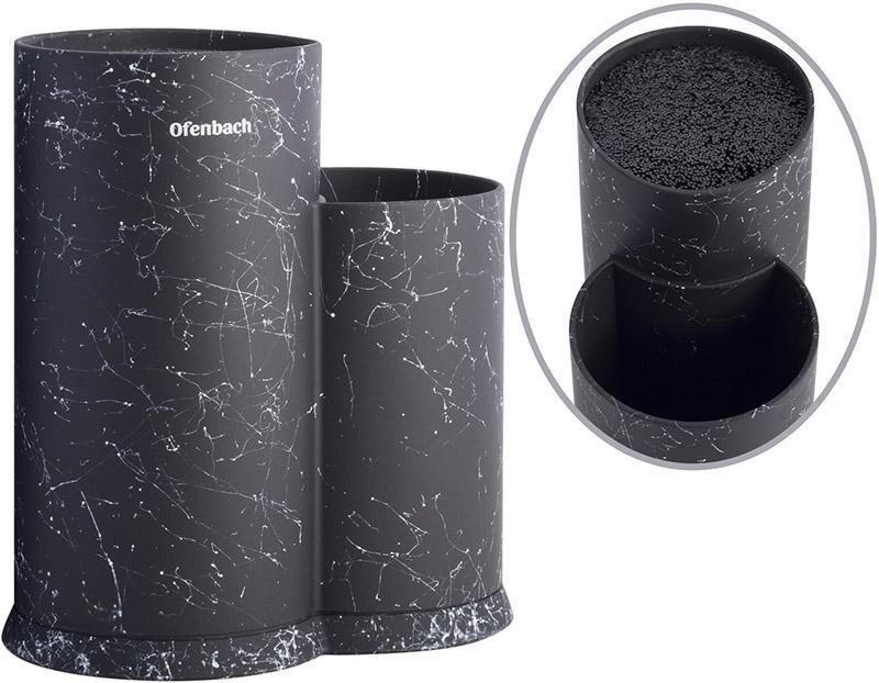 Підставка-колода Ofenbach Black Marble для кухонних ножів і ножиць 20х12х22.5 см, подвійна кругла