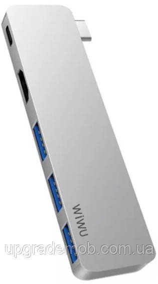 Адаптер WiWU T6 Pro Type-С to 3 x USB 3.0 + PD + HDMI 5 in 1 Adapter Grey, фото 1