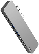 Адаптер WIWU T8 Lite USB-C to USB-C+3xUSB3.0+microSD+SD+USB-C Grey