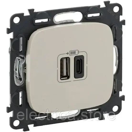 Розетка 2хUSB тип А + С Valena ALLURE слонова кістка 754966, фото 1