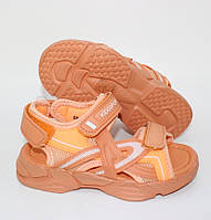 Детские босоножки для девочки оранжевого цвета на липучках