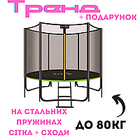 Батут детский с сеткой и лестницей до 80 кг на пружинах круглый для улицы