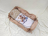 Кокон-позиционер, гнездышко для новорожденных с подушкой хлопок "Мишка" бежевый