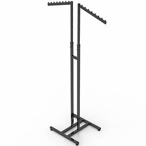 Торгова стійка вішалка для одягу металева похилі 2 вішала, чорна