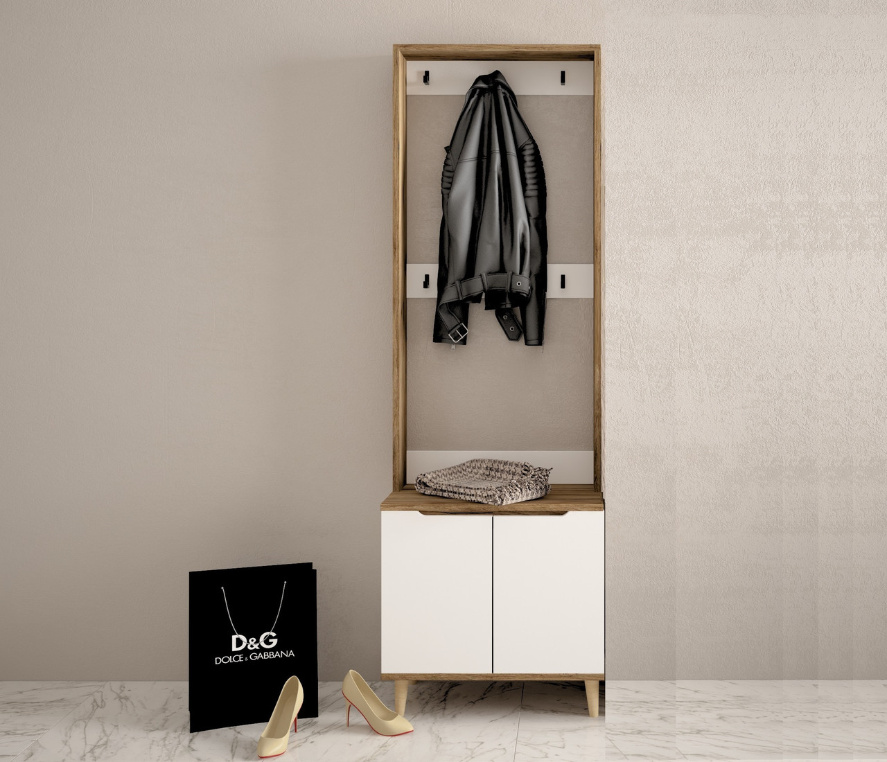 Вішак вішалка для одягу напольна з тумбою в коридор передпокій сучасні вішалки вішаки Саліван 600х330х1830 мм.