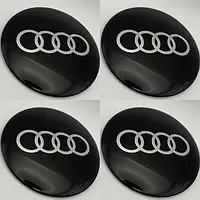 Наклейки на колпаки 55 мм силиконовые Audi черные (4 шт)