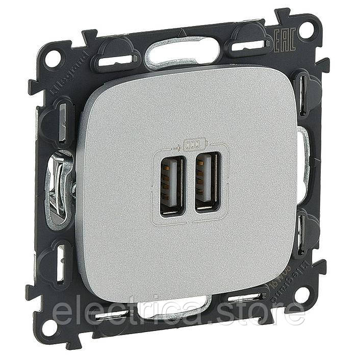 Розетка 2хUSB Valena ALLURE алюміній 754997, фото 1