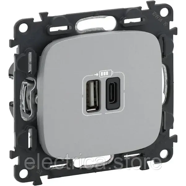 Розетка 2хUSB тип А+С Valena ALLURE алюміній 754967, фото 1