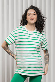 Футболка для вагітних і годуючих мам в смужку Kirby розмір S Юла Мама Молочний з зеленим