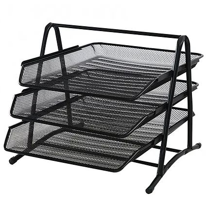 Підставка лоток для інструментів на 3 полиці металева чорна сітка, фото 1