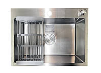 Кухонная мойка прямоугольная Romzha Arta Carbon U-550 с дозатором и корзиной, 600 х 450 х 230 мм