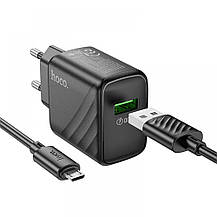 SM  SM Сетевое Зарядное Устройство Hoco CS21A 1USB QC 18W+USB to Micro Цвет Черный, фото 2