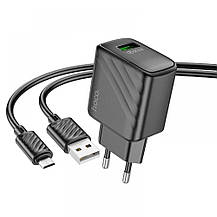 SM  SM Сетевое Зарядное Устройство Hoco CS21A 1USB QC 18W+USB to Micro Цвет Черный, фото 3