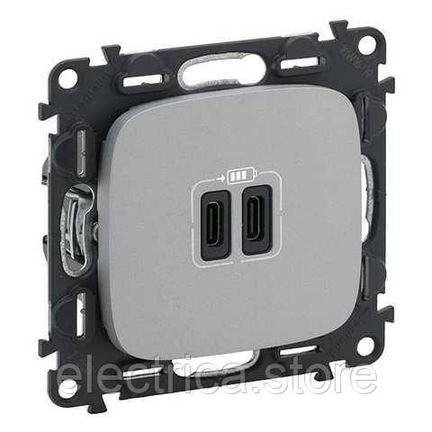 Розетка 2хUSB тип C+С Valena ALLURE алюміній 755347, фото 1