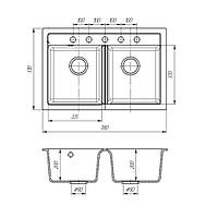 Мойка для кухни из гранита Romzha Valuri 78-2D Grafit 201, 780х510х217 мм