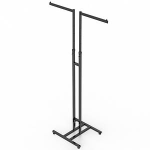 Торгова стійка вішалка для одягу металева 2 вішало прямі, чорна