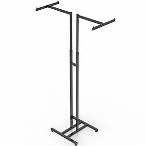 Торгова стійка вішалка для одягу металева 2 вішала т-подібні, чорна