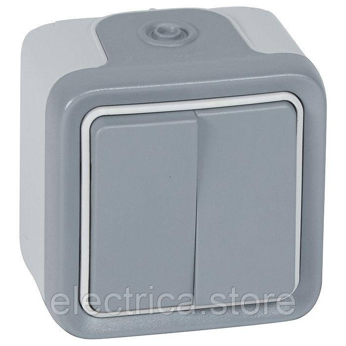 Plexo 2-клавішний вимикач прохідний 10А, IP55, сірий Legrand 69715, фото 1