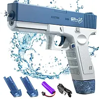 Водяний пістолет акумуляторний електричний Water Gun Glock з 2 обоймами для води Синій