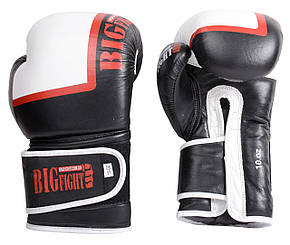 Боксерські рукавички Bigfight 20 унцій Чорно-білі шкіра
