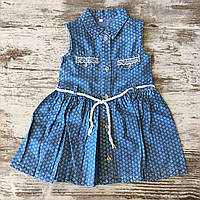 Детский джинсовый сарафан с поясом ЦВЕТЫ для девочки размер 2-5 лет, синего цвета