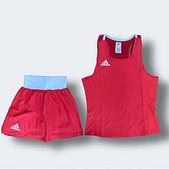 Жіноча форма для занять боксом Adidas Olympic Woman (шорти-спідниця + майка, червона,)