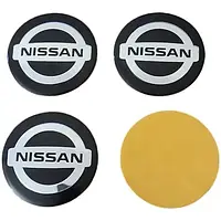 Наклейки на колпаки 55 мм силиконовые Nissan черные (4 шт)