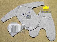 Летний с дырочками р 56 0-1 месяц детский костюмчик комплект на выписку для новорожденных АЖУР 7021 Серый