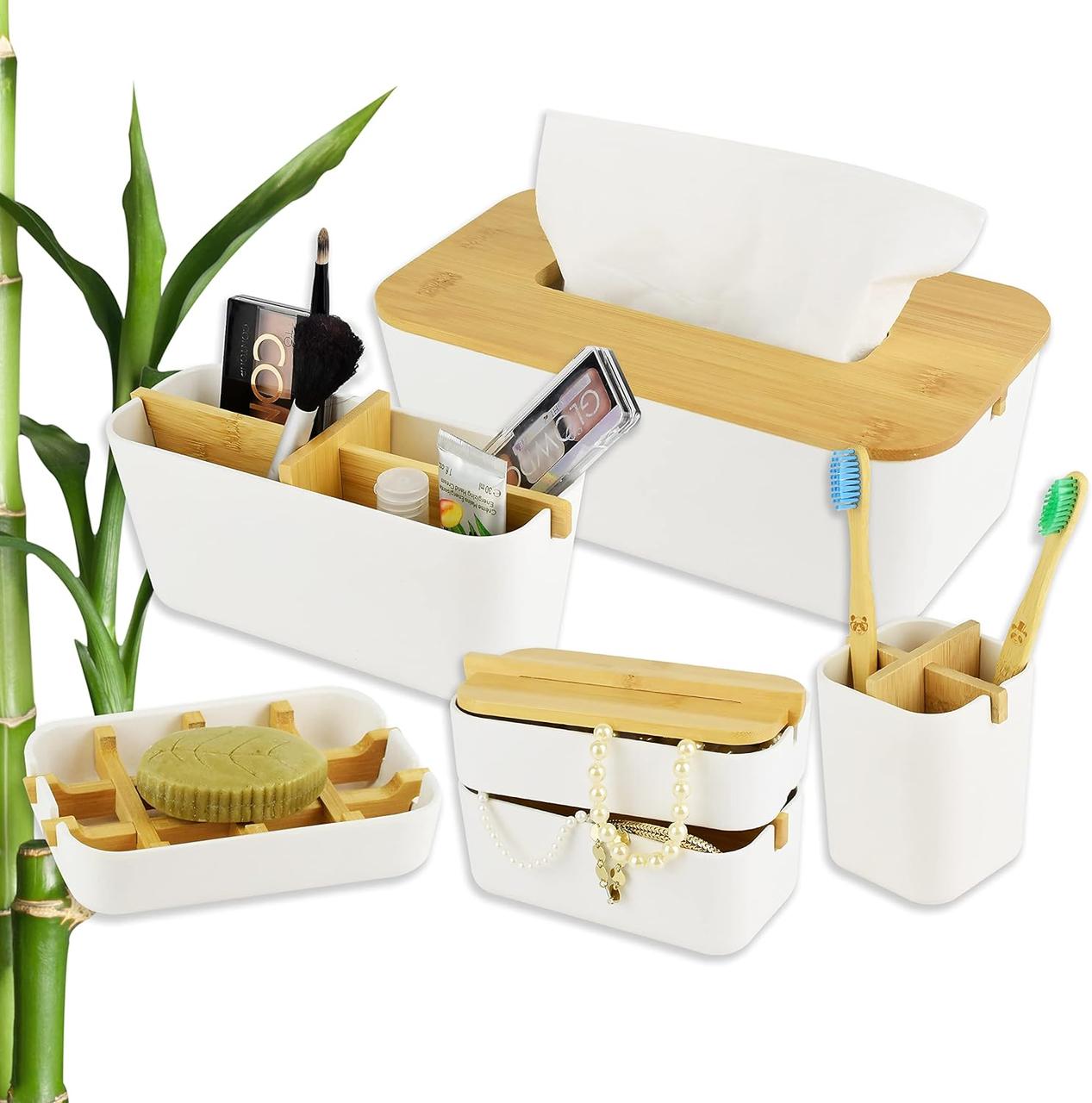 УЦЕНКА Бамбуковий набір для ванної кімнати, білий, аксесуари для ванної кімнати, Amazon, Німеччина
