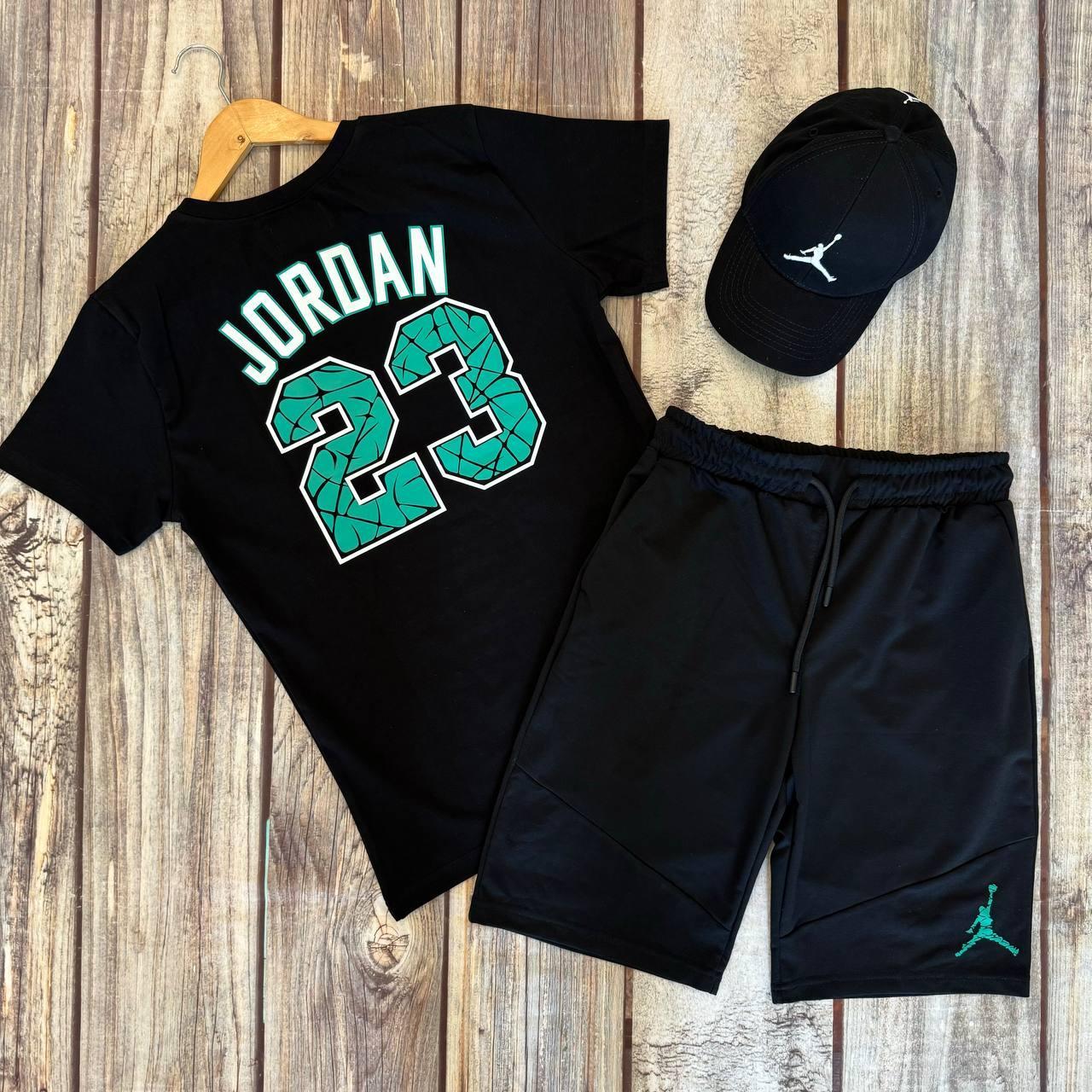 Чоловічий літній костюм Футболка + Шорти Jordan чорний комплект Джордан на літо